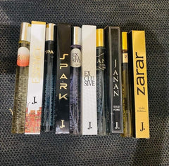 perfume pack of 5 J. perfumes, including J. ZARAR, J. SPARK, J. SILVER, J. ESSENCE, and J. JANNAN.