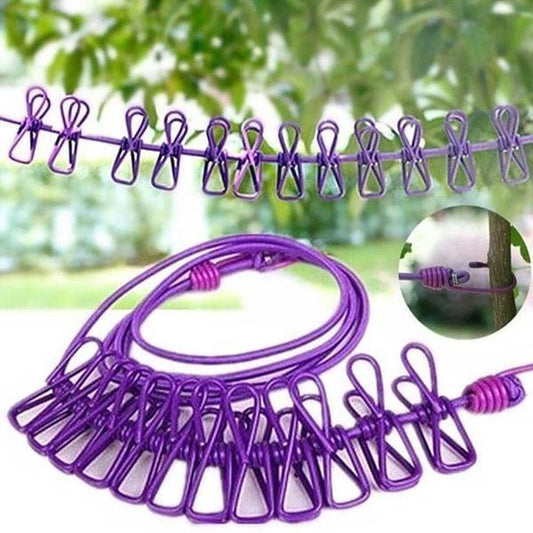 12 Pcs Laundry Hanging Metal Clips with Adjustable Rope